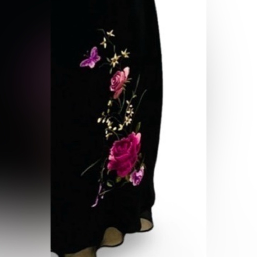SL FASHIONS💓SZ M💓BLACK FLUTTERED SLEEVE CHIFFON DRESS W ROSE TRIM OPEN BACK - Picture 8 of 16